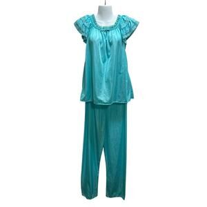 VTG Bernette New York Sheer Blue PJ Set M Nylon Dainty Union Made USA Feminine